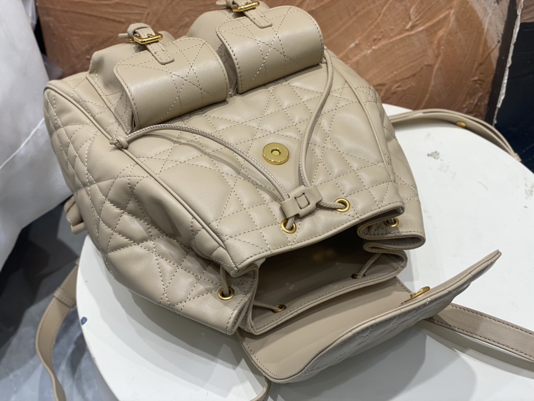 Medium Dior Caro Backpack Powder Beige Macrocannage Lambskin